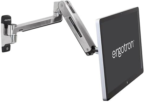 Ergotron, LX HD Sit-Stand Single Monitor Arm, VESA Wall Mount, for Monitors Up to 49 Inches, 14 to 30 lbs, Polished Aluminum