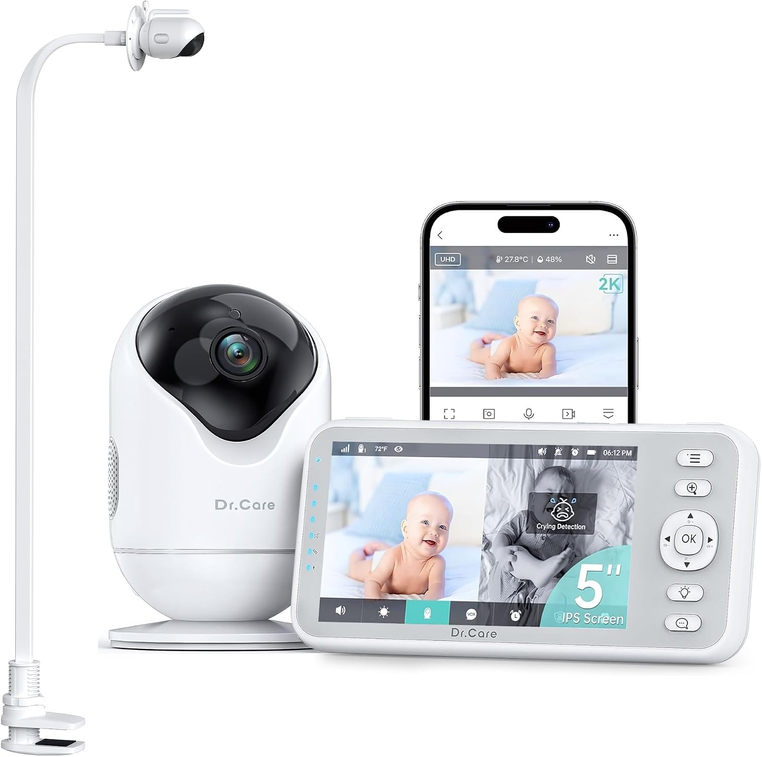 Dr.Care VistaView 5" 1080P Smart WiFi Baby Monitor with Camera ＆ Clip Mount