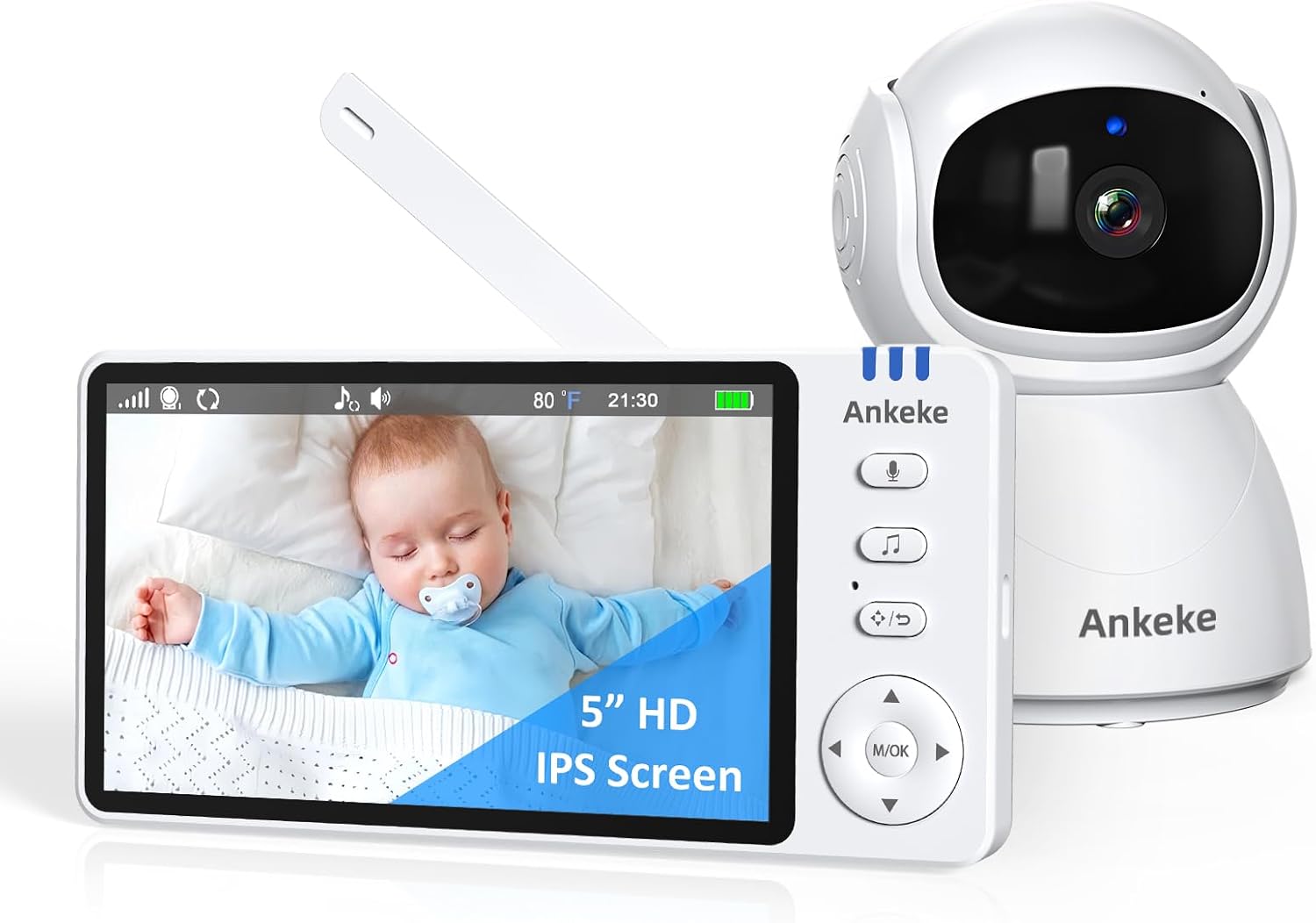 No WiFi Baby Monitor with Camera and Audio - 5" HD IPS Screen