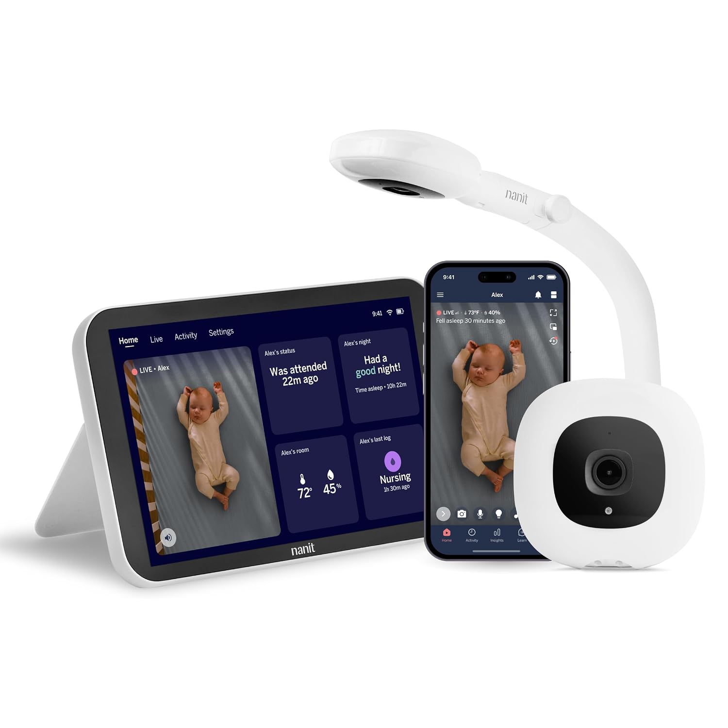 Nanit Smart Baby Video Monitor System with Floor Stand & 8" Display Screen