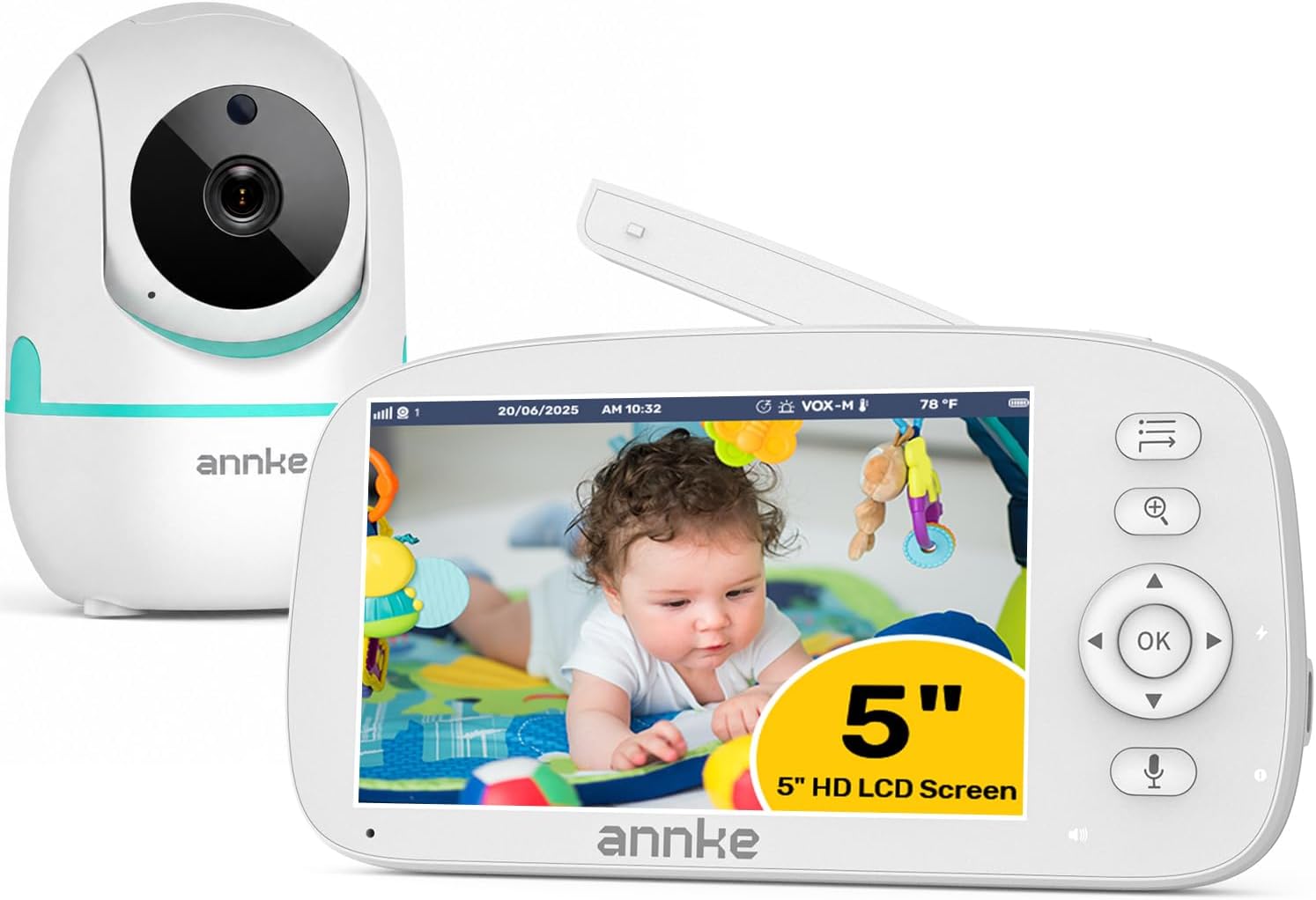 Video Baby Monitor with Camera and Audio, No WiFi, 5" HD Display