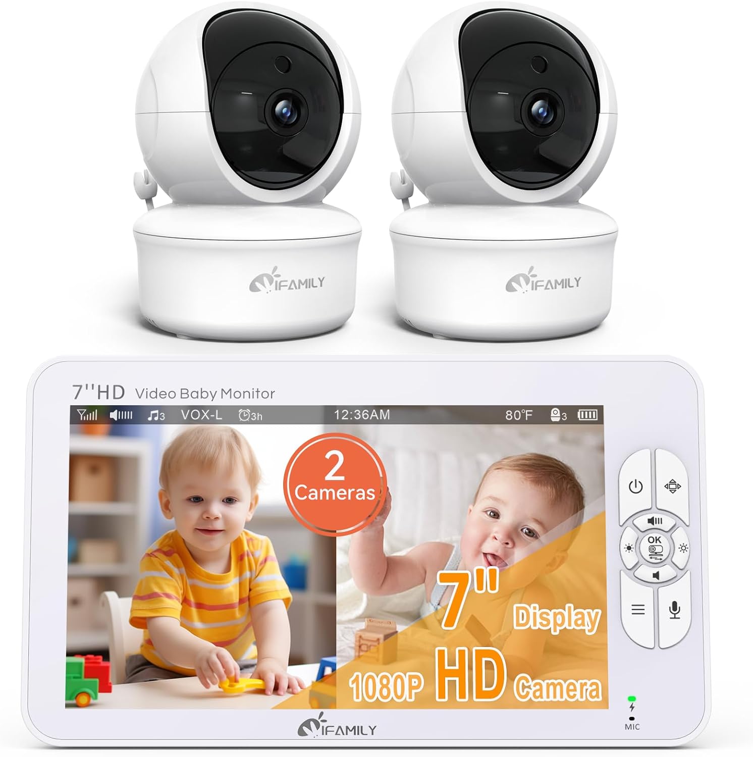 iFamily 7" Large Split Baby Monitor with 2 HD Cameras and Audio