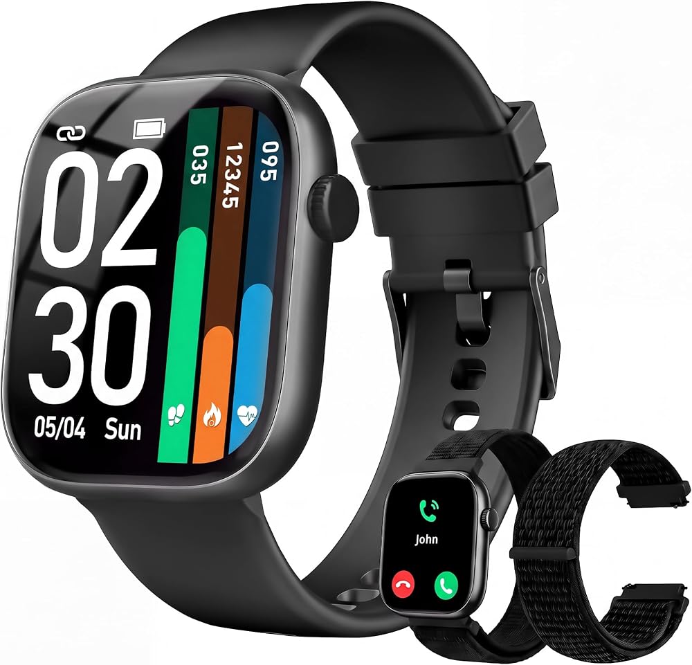 Smart Watch for Women Men, Answer/Make Call, 1.83"HD Touchscreen, 2 Bands, IP67 Waterproof Fitness Tracker, Heart Rate/Sleep Monitor, DIY Dial, Multi-Sport Modes Pedometer, Smartwatch for iOS/Android